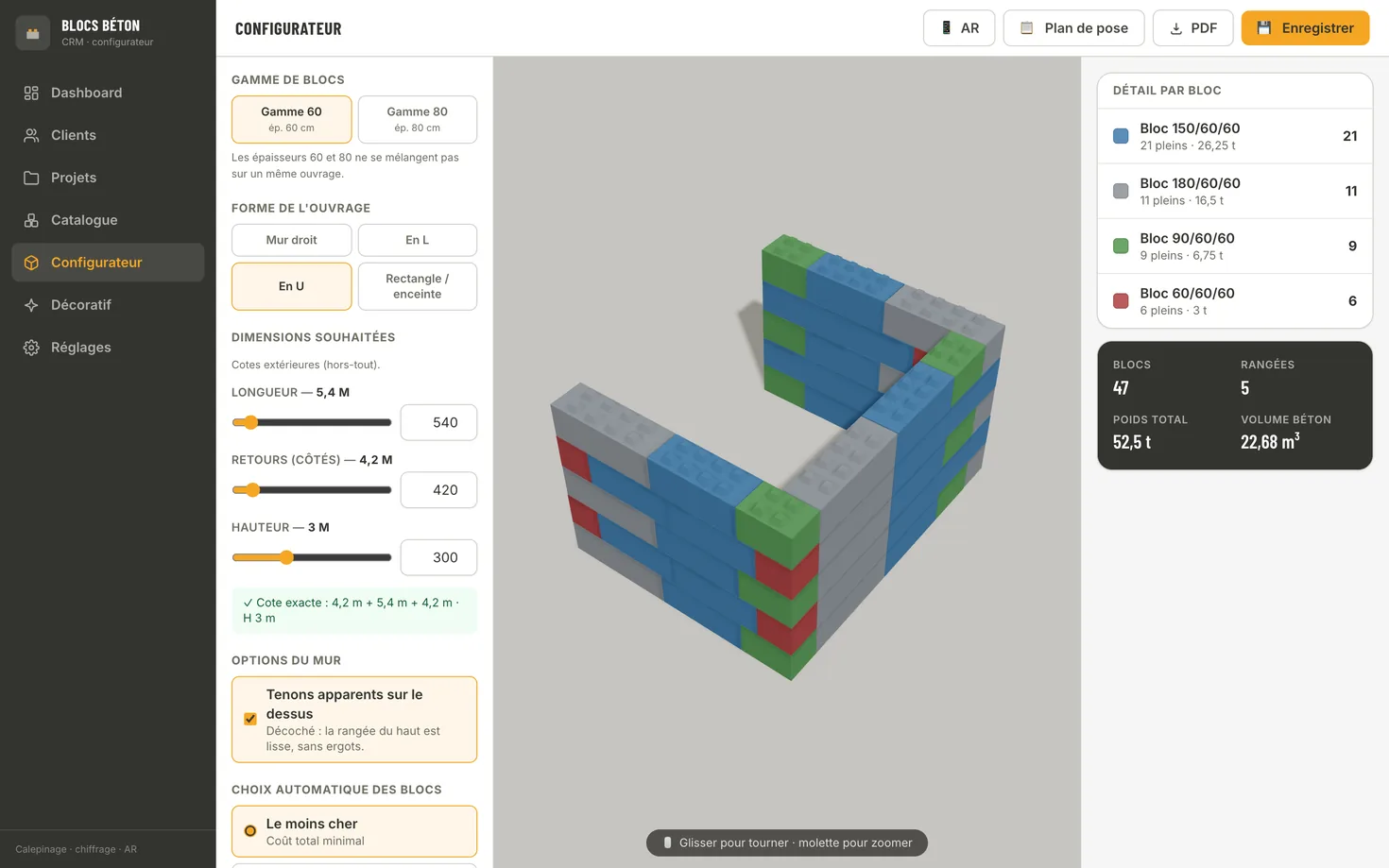 Configurateur 3D de constructions en blocs béton pour Clergeaud