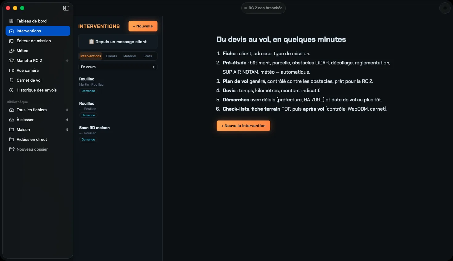 Écran Interventions de Waypoint Studio : du devis au vol en quelques minutes