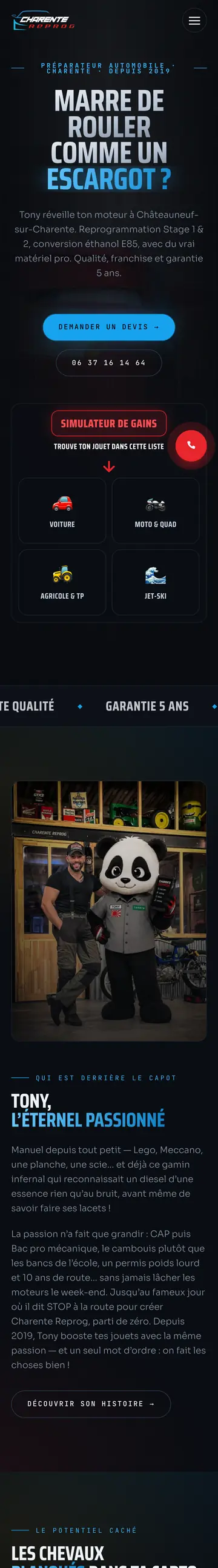 Site Charente Reprog, version téléphone